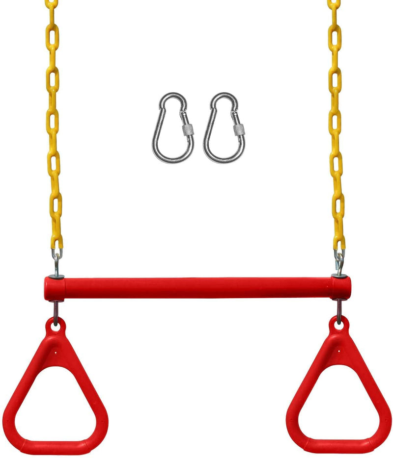 Jungle Gym Kingdom 18" Trapeze Swing Bar Rings 48" Heavy Duty Chain Swing Set Accessories & Locking Carabiners (Green) Sporting Goods > Outdoor Recreation > Winter Sports & Activities Jungle Gym Kingdom Red  