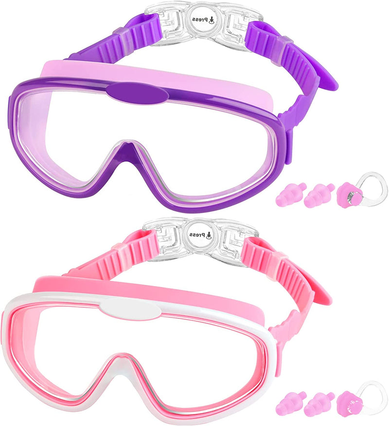 Fulllove Kids Swim Goggles, 2 Pack Swimming Goggles for Child from 4 to 15 Years Old, Clear Vision Swim Glasses Sporting Goods > Outdoor Recreation > Boating & Water Sports > Swimming > Swim Goggles & Masks Fulllove 01.pink/Purple  