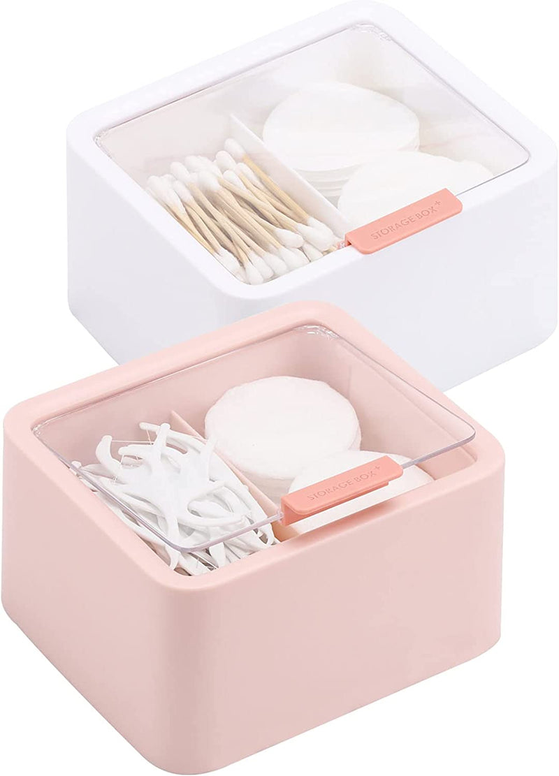 Tecbeauty 2 Slot Cotton Swab Ball Qtip Holder Jar Plastic Container Dispenser Box with Hinged Lid for Bathroom Home Storage Organizer Home & Garden > Household Supplies > Storage & Organization Tecbeauty White x 1 + Pink x 1  