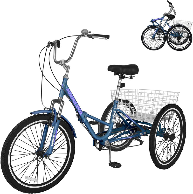 H&ZT Tricycle for Adults, 3 Wheeled Bikes for Adults，Trike Cruiser Bike, W/Large Basket & Maintenance Tools & Shimano Derailleur & Parking Brake Handle Sporting Goods > Outdoor Recreation > Cycling > Bicycles H&ZT FOLDING- dark green 20" Foldable 