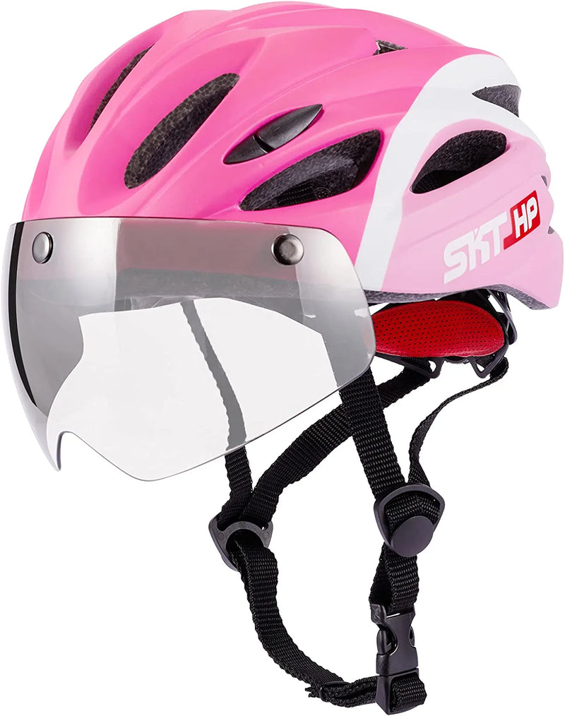 SKT HP Toddler Bike Helmet, Adjustable Helmet for Kids and Youth with Detachable Magnetic Goggles, Bicycle Cycling Skate Scooter Skateboard Helmet for Boys and Girls Sporting Goods > Outdoor Recreation > Cycling > Cycling Apparel & Accessories > Bicycle Helmets SKT HP PINK M/L (8-16 Years) 