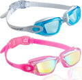 Eversport Swim Goggles Pack of 2 Swimming Goggles anti Fog for Adult Men Women Youth Kids Sporting Goods > Outdoor Recreation > Boating & Water Sports > Swimming > Swim Goggles & Masks EverSport Colorful Mirrored Rose Red & Lightblue  