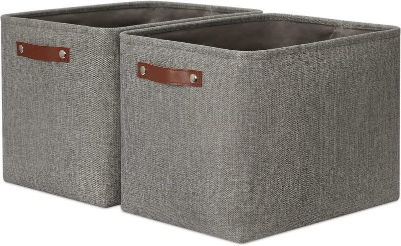 DULLEMELO Storage Bins 16"X12"X12" with Leather Handles for Organizing,Decorative Collapsible Storage Baskets for Shelves Closet Home Office (Black&Grey) Home & Garden > Household Supplies > Storage & Organization DULLEMELO Grey Large-16"x12"x12" 