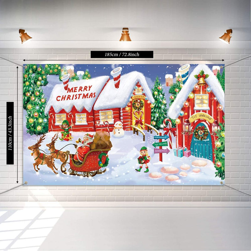 Christmas Wall Scene Santa Backdrop Extra Large Fabric Christmas Door Cover Decor Christmas Banner North Pole Village Setters Photo Booth Background for Christmas Decoration Supplies