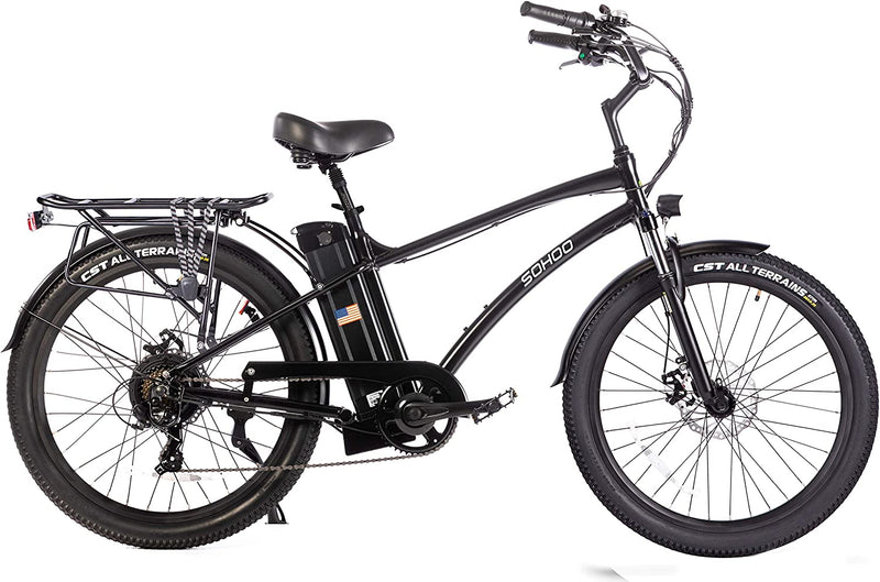 SOHOO 48V500W13Ah 26" Step-Thru/Step-Over Beach Cruiser Electric Bicycle City E-Bike Mountain Bike(Fit 5Ft 3In to 6Ft 8In) Sporting Goods > Outdoor Recreation > Cycling > Bicycles Let's go e-bike Inc StepOver-Black  