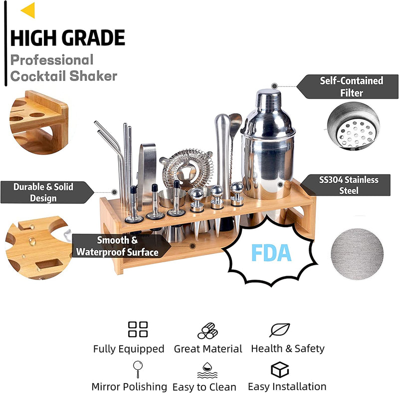 Finnhomy 33-Piece Cocktail Shaker Set, SS304 Stainless Steel Bartender Kit Tools with Granite Whiskey Stone, Drink Shaker Mixer Set for Home, Bar, Party (Silver) Home & Garden > Kitchen & Dining > Barware Finnhomy   