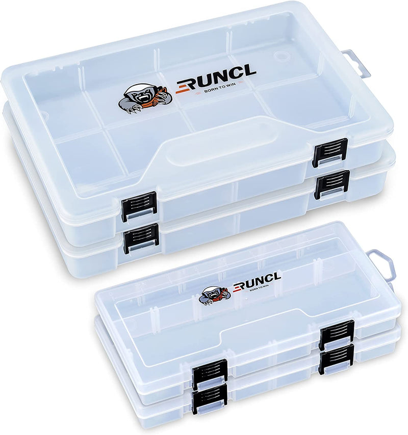 RUNCL Fishing Tackle Box, 4 Packs Plastic Storage Box with Removable Dividers, 3500/3600 Tackle Boxes Organizer - Clear Tackle Storage Trays for Lures, Baits - Box Organizer Container Sporting Goods > Outdoor Recreation > Fishing > Fishing Tackle RUNCL 3500*2+3600*2  