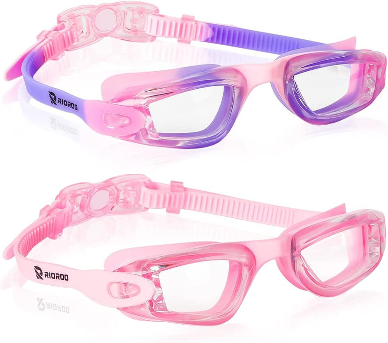 RIOROO Kids Swim Goggles, Pack of 2 Swimming Goggles for Kids 3-14 Toddler Boys Girls Swimming Glasses Sporting Goods > Outdoor Recreation > Boating & Water Sports > Swimming > Swim Goggles & Masks RIOROO Pink&purple  