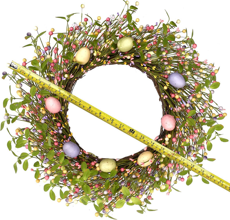 Easter Wreath,20” Artificial Berry Wreath with Pastel Easter Eggs for Front Door Window Wall Decor and Easter Celebration Home & Garden > Decor > Seasonal & Holiday Decorations J'FLORU   