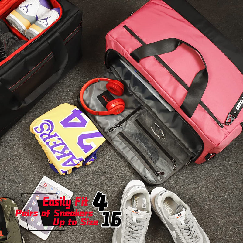 Sneaker Bag for Travel /Sneakerhead Gift /Outdoor Sports Bag /Gym Bag /Travel Duffel with 3 Adjustable Dividers,& Shoulder Strap, by Krone Kalpasmos-Pink