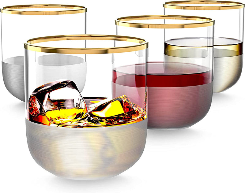 Rakle Drinking Glass Set of 4 – 10 Oz Hand Painted Glassware Sets – Deluxe Bourbon Glass for Whiskey, Cocktails, Wine – Premium Glass Material – Half Matte with Gold Rim – Ideal for Home, Bar, Events Home & Garden > Kitchen & Dining > Tableware > Drinkware RAKLE   