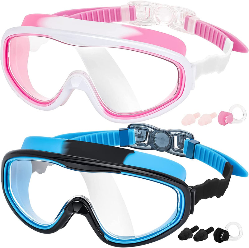 Easyoung 2-Pack Kids Swim Goggles, Wide Vision Swim Goggles for Child from 3-15 Sporting Goods > Outdoor Recreation > Boating & Water Sports > Swimming > Swim Goggles & Masks EasYoung 08.black With Blue + Pink With White  