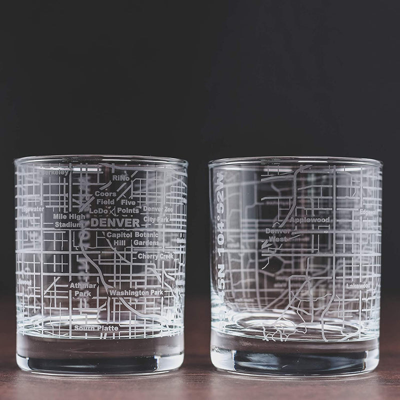Greenline Goods Whiskey Glasses - 10 Oz Tumbler Gift Set for Denver Lovers, Etched with Denver Map | Old Fashioned Rocks Glass - Set of 2 Home & Garden > Kitchen & Dining > Barware Greenline Goods   
