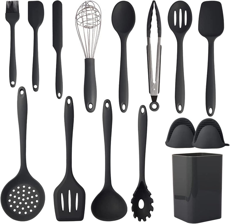 Kitchen Utensils Set,Silicone Cooking Utensils Set 15Pcs,Non-Stick Silicone Kitchen Utensils Set,Heat Resistant 446°F Cooking Spoons,Kitchen Tool Set,Kitchen Essentials for New Home (Non Toxic) Home & Garden > Kitchen & Dining > Kitchen Tools & Utensils XIQWA Black  