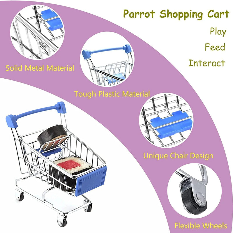 Parrot Toys 6PCS, Bird Toy Mini Shopping Cart - Training Rings - Shoes and Ball - Parrot Playing Chewing Standing Training Toys for Budgie Parakeet Cockatiel Bird Toy Part (Color Random)