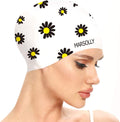 Marsolly Silicone Swim Cap for Women, Waterproof Long Hair Swimming Caps with Flower Printed Sporting Goods > Outdoor Recreation > Boating & Water Sports > Swimming > Swim Caps LEHE White  