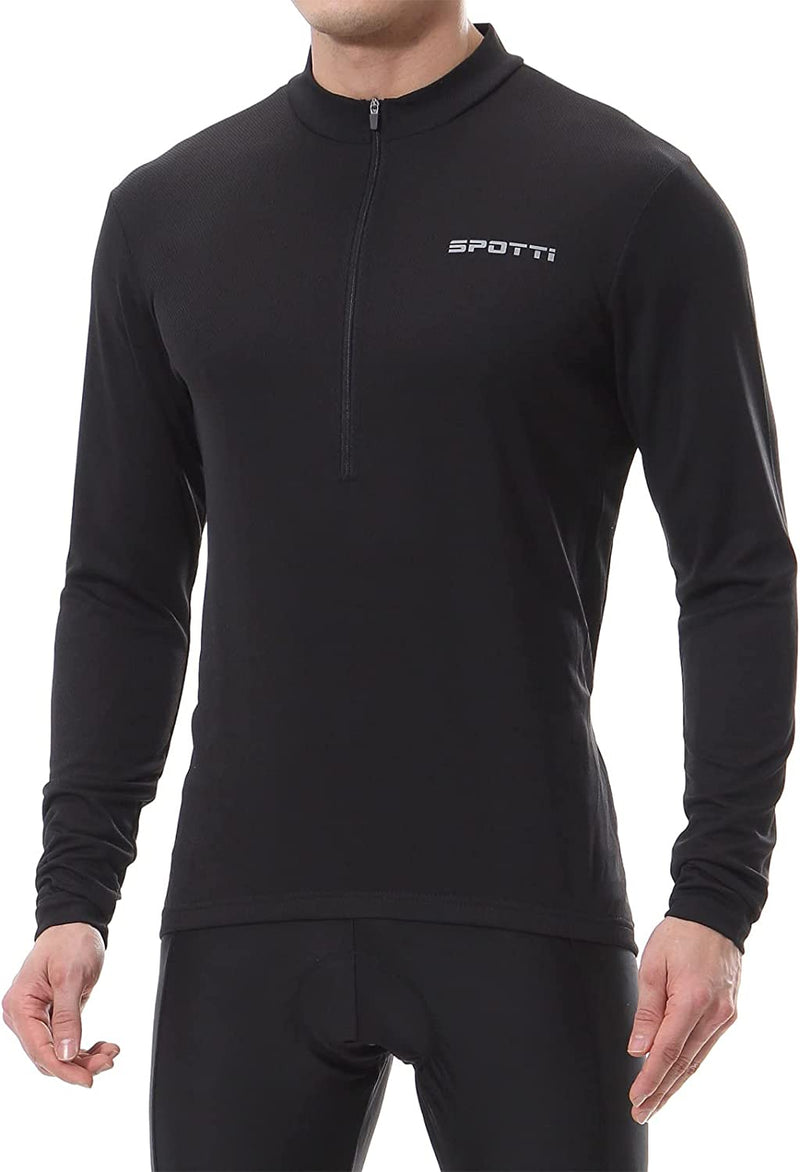 Spotti Men'S Cycling Bike Jersey Long Sleeve with 3 Rear Pockets - Moisture Wicking, Breathable, Quick Dry Biking Shirt Sporting Goods > Outdoor Recreation > Cycling > Cycling Apparel & Accessories Spotti Black 3X-Large 