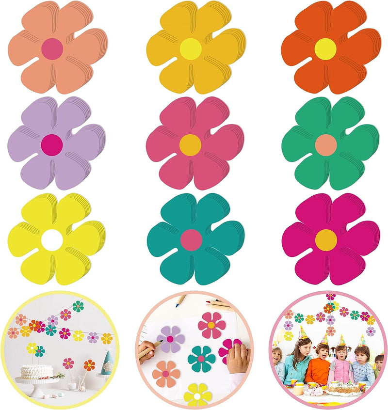 117 PCS 4.33 Inch Colorful Flower Shaped Cutouts Mini Retro Flower Cutouts Daisy Paper Flower Cutouts for Hippie Party Craft Wall School DIY Decoration (Retro Color)  KEEPARTY Color  