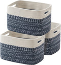 OIAHOMY Storage Basket, Woven Baskets for Storage, Cotton Rope Basket for Toys,Towel Baskets for Bathroom - Pack of 3 Home & Garden > Household Supplies > Storage & Organization OIAHOMY White Blue  