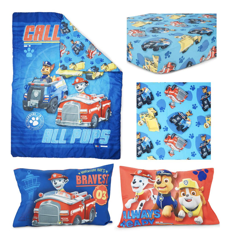 Paw Patrol Calling All Pups 4-Piece Toddler Bedding Set - Includes Quilted Comforter, Fitted Sheet, Top Sheet, and Pillow Case, 28" X 52"(Pack of 1)