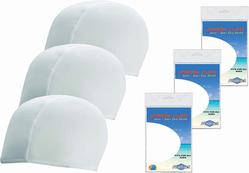 Swim Cap Comfortable Stretch/Spandex - Kids/Adults - Fits Kids with All Hair Length and Adult Short Hair Sporting Goods > Outdoor Recreation > Boating & Water Sports > Swimming > Swim Caps Abstract 3 PACK - WHITE  