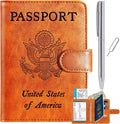 Passport Holder Cover Wallet RFID Blocking Leather Card Case Travel Accessories for Women Men Sporting Goods > Outdoor Recreation > Winter Sports & Activities PASCACOO 111#Claybank Clear Vaccine Card Slot 