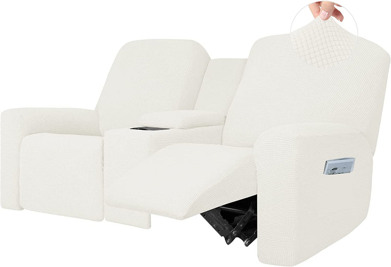 Easy-Going 1 Piece Stretch Reclining Loveseat with Middle Console Slipcover, 2 Seater Loveseat Recliner Cover with Cup Holder and Storage, Recliner Couch Sofa Cover, Furniture Protector Black Home & Garden > Decor > Chair & Sofa Cushions Easy-Going Cream  