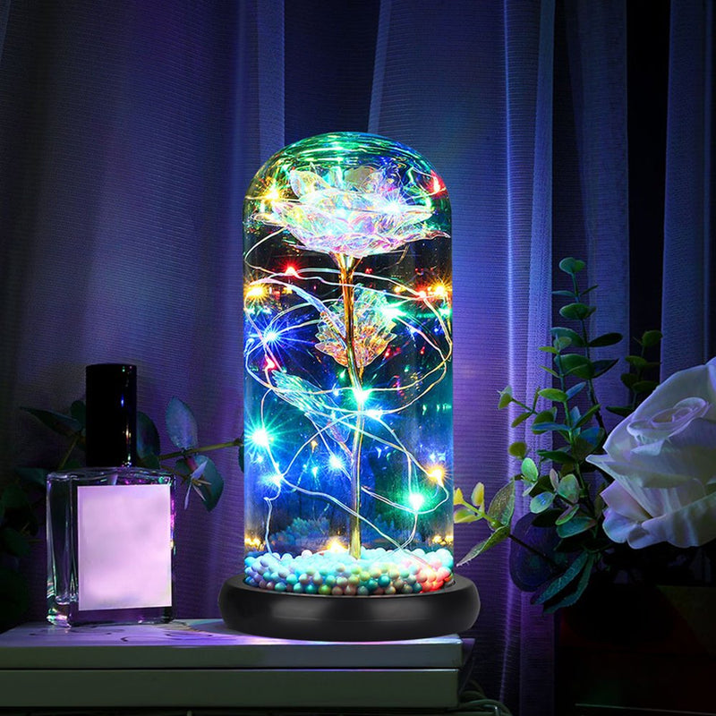 Colorful Artificial Galaxy Rose Flower Gift, LED Light String on the Colorful Flower, Lasts Forever in a Glass Dome, Unique Gifts for Women, Mother'S, Wedding, Valentine'S Day, Anniversary and Birthday
