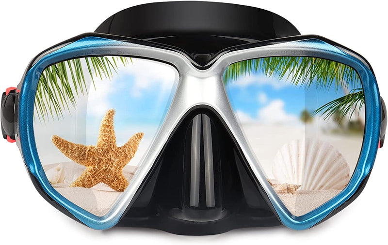 Snorkel Diving Mask Panoramic HD Swim Mask, Anti-Fog Scuba Diving Goggles,Tempered Glass Dive Mask Adult Youth Swim Goggles with Nose Cover for Diving, Snorkeling, Swimming Sporting Goods > Outdoor Recreation > Boating & Water Sports > Swimming > Swim Goggles & Masks EXP VISION A-Blue  