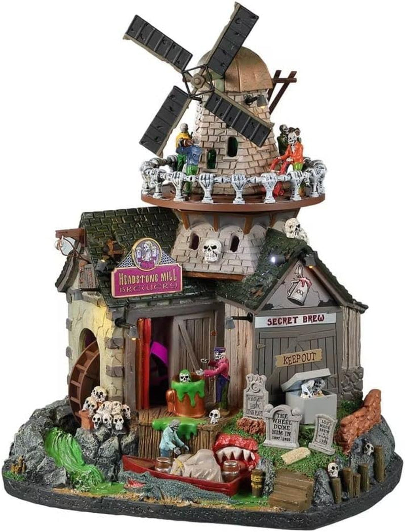 Lemax Village Collection - Spooky Town the Headstone Mill Brewery Animated Lit Building