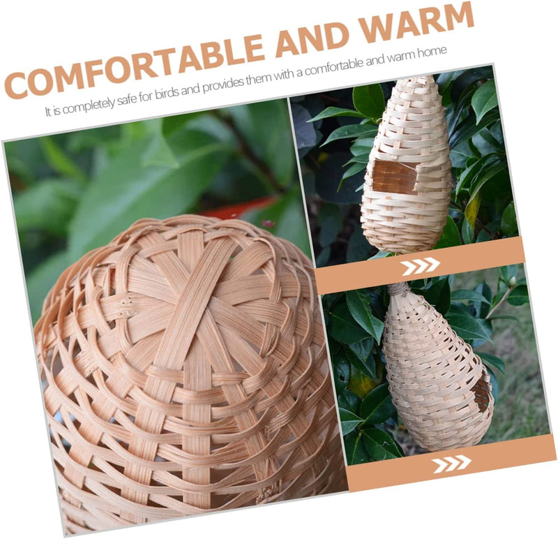 Balacoo 2Pcs Hammock Handwoven Suspending Nest Parrot Bird Humming Accessory Houses House Natural Decorative Hamster Woven Wear-Resistant Hut Bamboo for Toy Seagrass Decor Nests