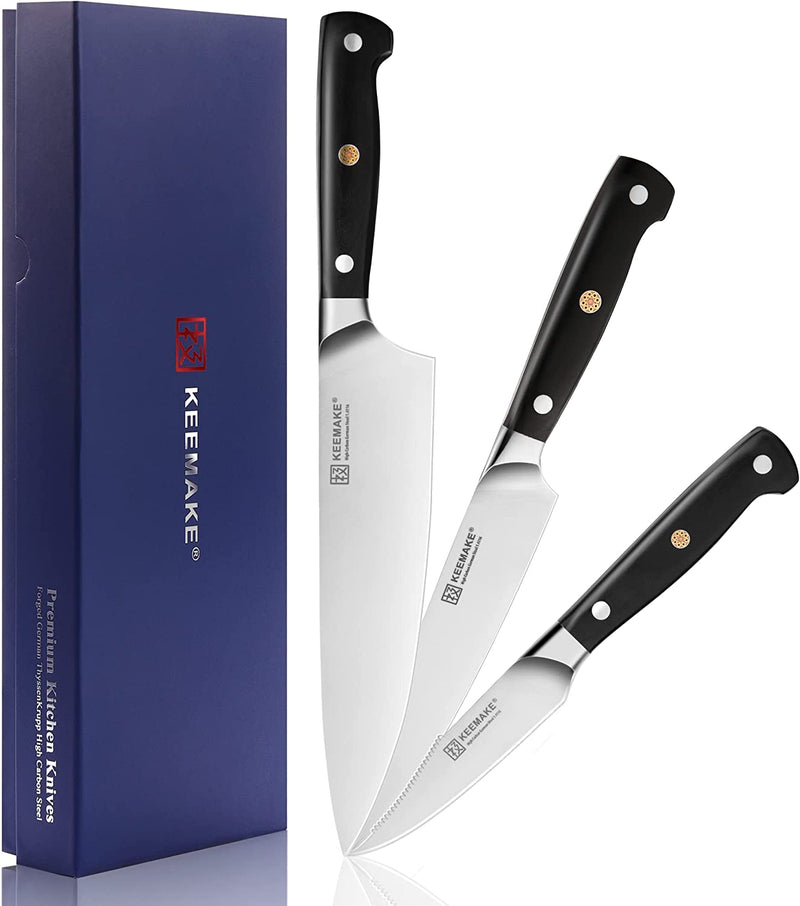 KEEMAKE Kitchen Knife Set without Block, Professional Sharp Chef Knife Set with Gift Box, German 4116 Stainless Steel Cooking Knives Set for Kitchen with Pakkawood Handle, 6 Piece Home & Garden > Kitchen & Dining > Kitchen Tools & Utensils > Kitchen Knives KEEMAKE 3pcs Kitchen Knife Set  
