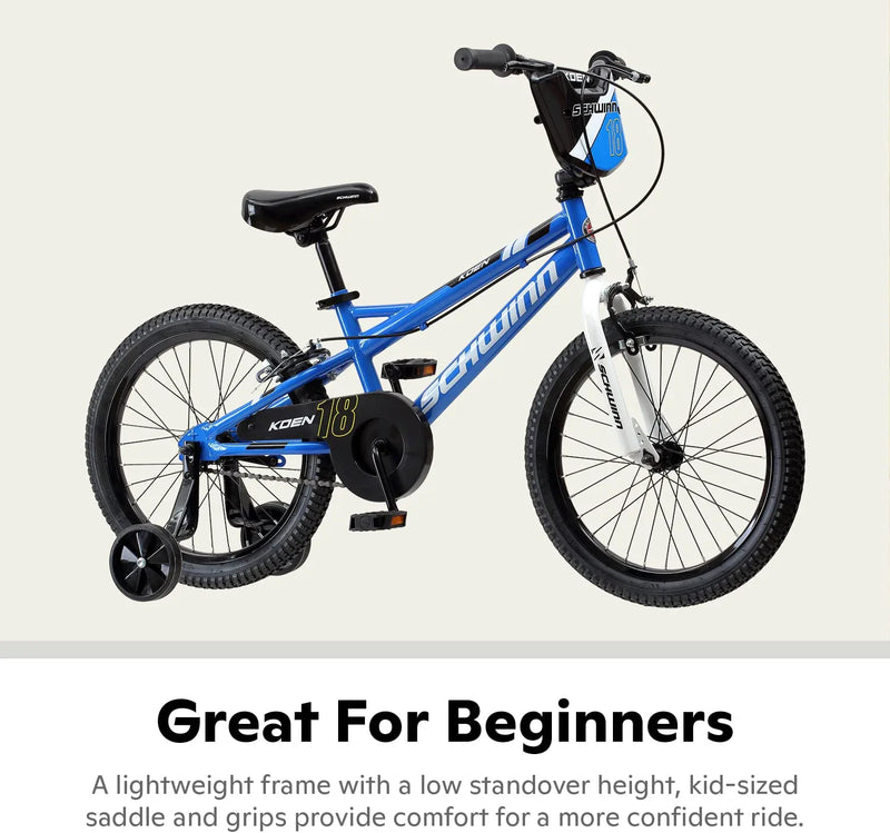 Schwinn Koen & Elm Toddler and Kids Bike, 18-Inch Wheels, Training Wheels Included, Blue & Thrasher Bike Helmet, Lightweight Microshell Design, Child, Blue