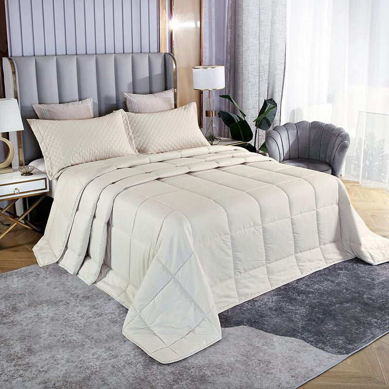 SOULOOOE Oversized California King plus Comforter 120X120 Extra Large King Size Quilts 3 Pieces Lightweight Reversible down Alternative Bedspreads for All Season with 8 Corner Tabs Blanket Grey Home & Garden > Linens & Bedding > Bedding > Quilts & Comforters SOULOOOE Beige Oversized King Plus 