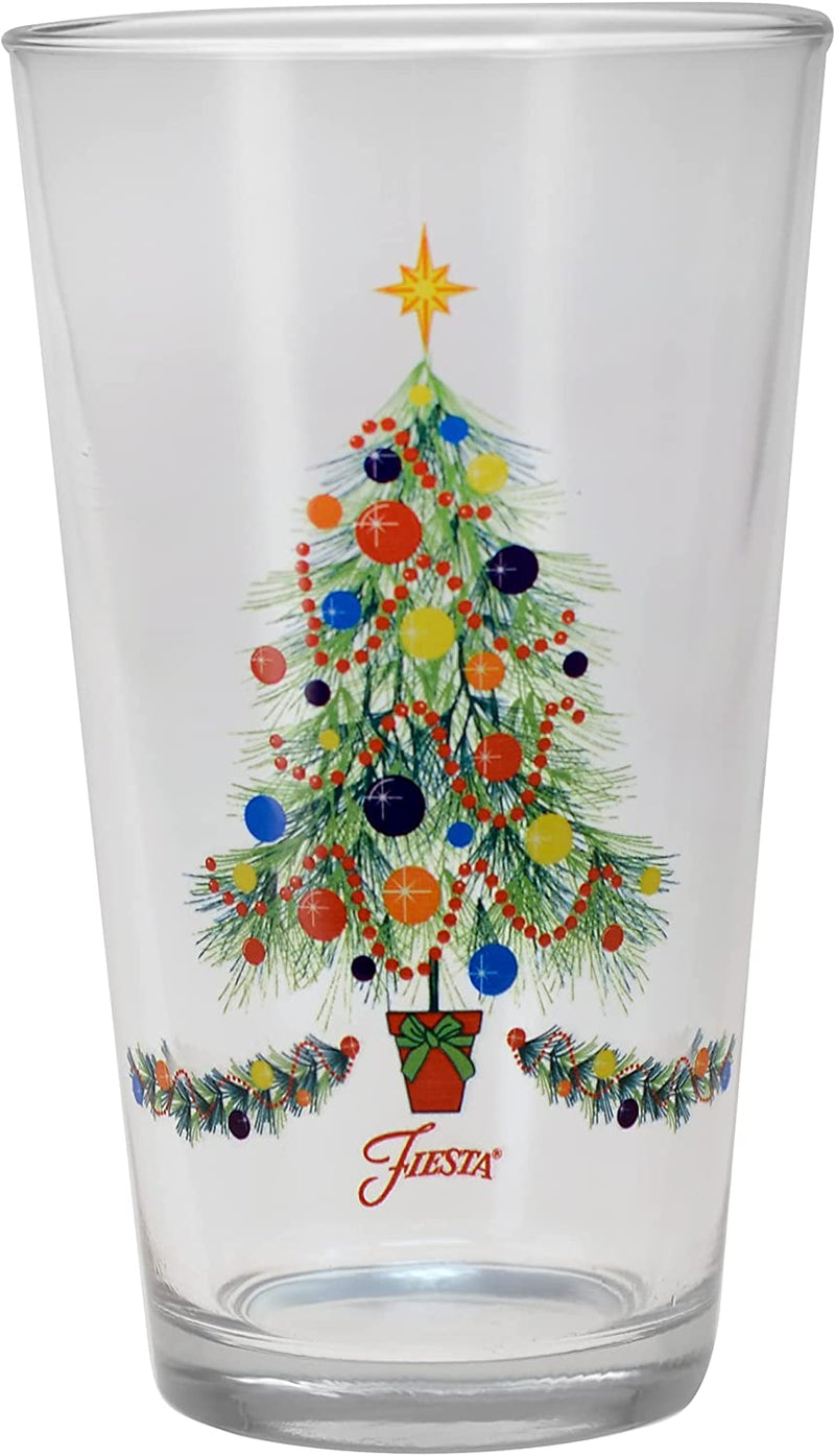 Officially Licensed Fiesta Holiday 16-Ounce Tapered Cooler Glass, Set of 4 (Christmas Tree)