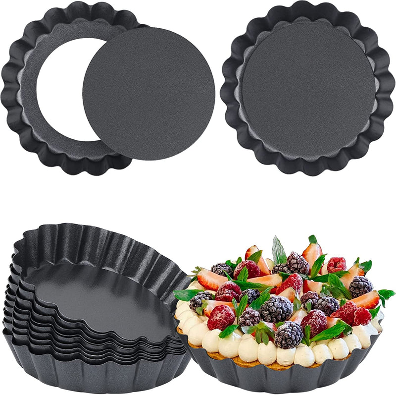 Suice 4 Inch Mini Tart Pan 8 Packs, Small round Quiche Pan with Removable Bottom Tart Mold Pie Pan Nonstick Bakeware Set Reusable for Oven Baking Desserts for Egg Tart, Cheese Tart - Black Home & Garden > Kitchen & Dining > Cookware & Bakeware Suice Black-A 4 Inch,12pcs 
