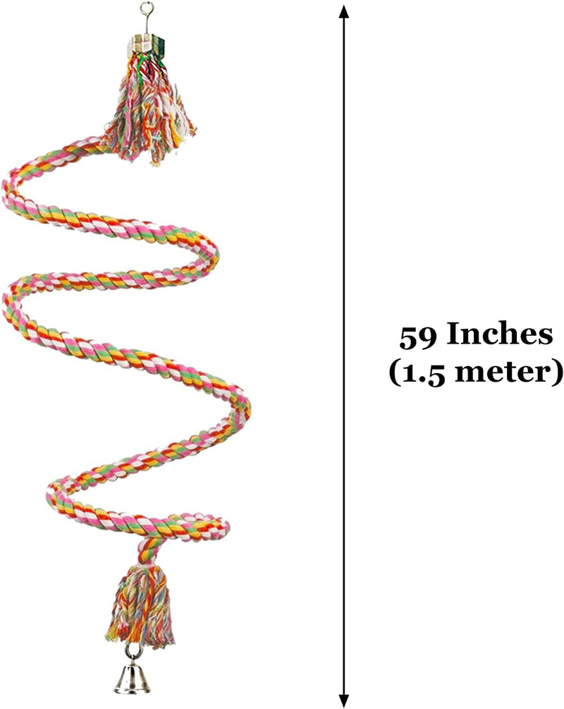 Sungrow Rope Perch for Hamsters, Sugar Gliders, Reptiles, 59” Long, Spiral Design with Jingling Bell, Vibrant Handmade Chew Toy