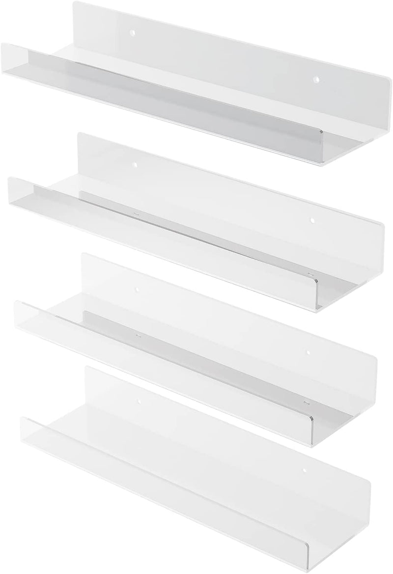 LANARP 15 Inch Clear Acrylic Shelf Transparent Picture Ledge Floating U Shelves Display Shelves with Lip Invisible Wall Shelf 4 Inch Deep (2) Furniture > Shelving > Wall Shelves & Ledges LANARP 4  