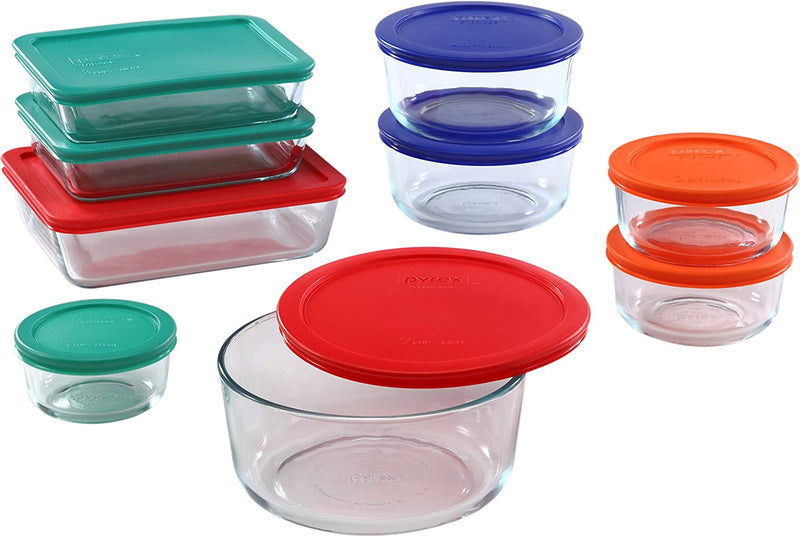 Pyrex Simply Store 10-Pc Glass Food Storage Container Set with Lid, 6-Cup, 3-Cup, 4-Cup & 2-Cup round & Rectangular Meal Prep Containers with Lid, Bpa-Free Lid, Dishwasher, Microwave and Freezer Safe Home & Garden > Household Supplies > Storage & Organization Pyrex Multi-Colored 18 PC Set 