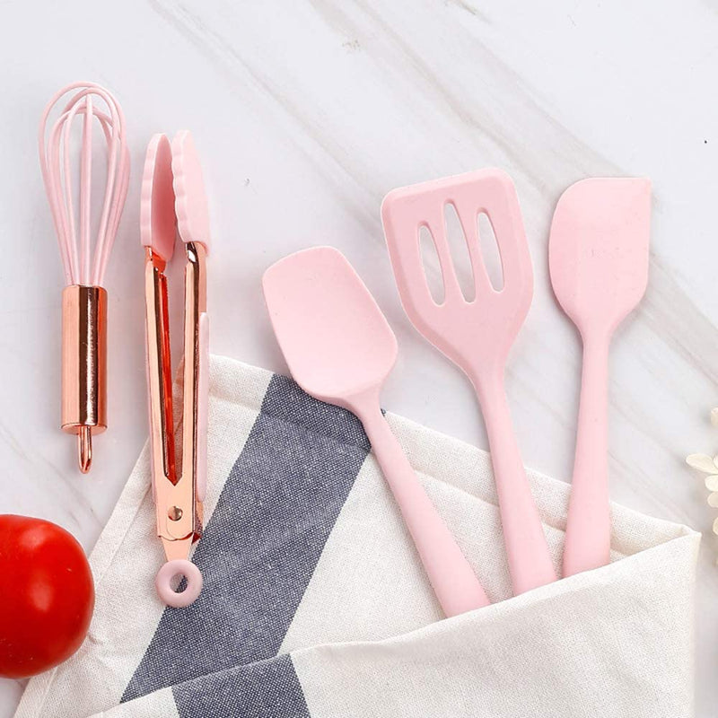 Collfa Rose Gold and Pink Kitchen Utensil Small Five-Piece Set Mini Silicone Kids Kitchen Tools Whisk Spatula Tongs Spoon and Slotted Spatula(Kids Baking Supplies) Home & Garden > Kitchen & Dining > Kitchen Tools & Utensils Collfa   