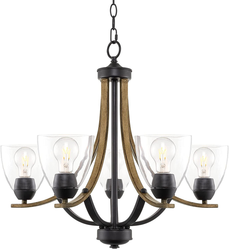 Kira Home Weston 24" Contemporary 5-Light Large Chandelier + Alabaster Glass Shades, Adjustable Chain, Oil Rubbed Bronze Finish Home & Garden > Lighting > Lighting Fixtures > Chandeliers Kira Home Black & Smoked Birch Wood Style  