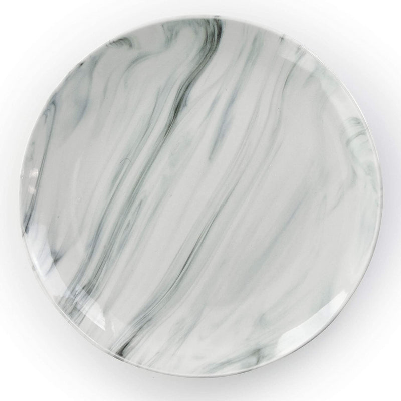 Elama Fine round Gloss Dinnerware Dish Set, 16 Piece, Black and White Marble