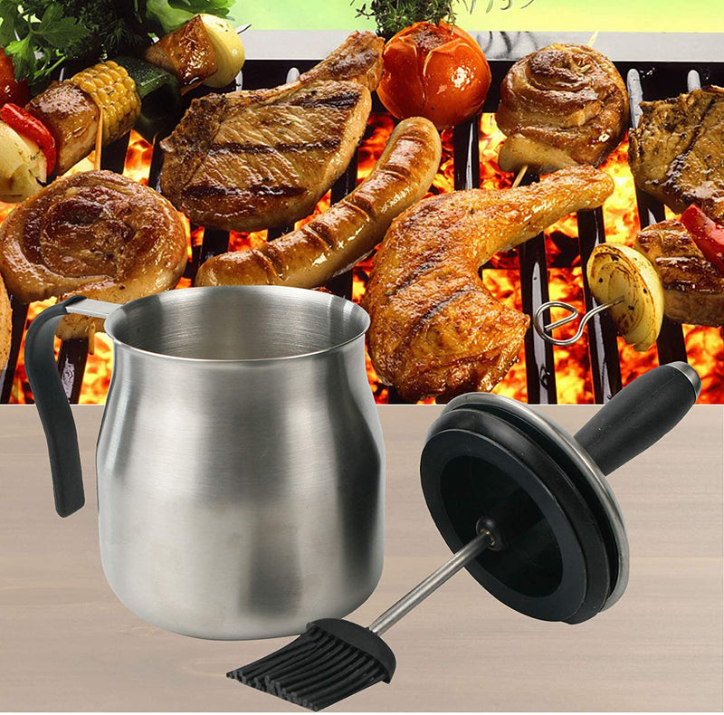 Sauce Pot and Basting Brush Pot Set Grill Gadgets for Men Grilling Smoking Meat Accessories Outdoor BBQ Gifts Kitchen Tools for Cooking Barbecue Pastry Baking Party Cakes Desserts