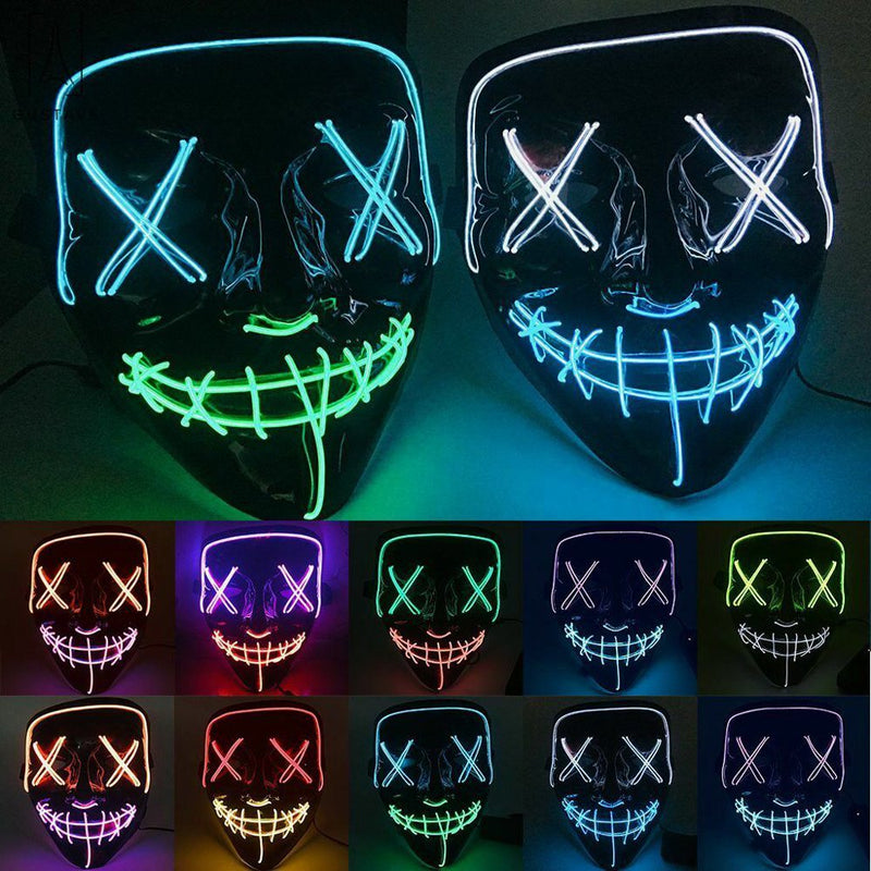 Gustave Halloween Scary Light Mask 4 Modes 2 Colors Cosplay Led Costume Mask EL Wire Light up for Festival Party Costume Christmas "Fluorescent Green+White" Apparel & Accessories > Costumes & Accessories > Masks Gustave Ice Blue+Green  