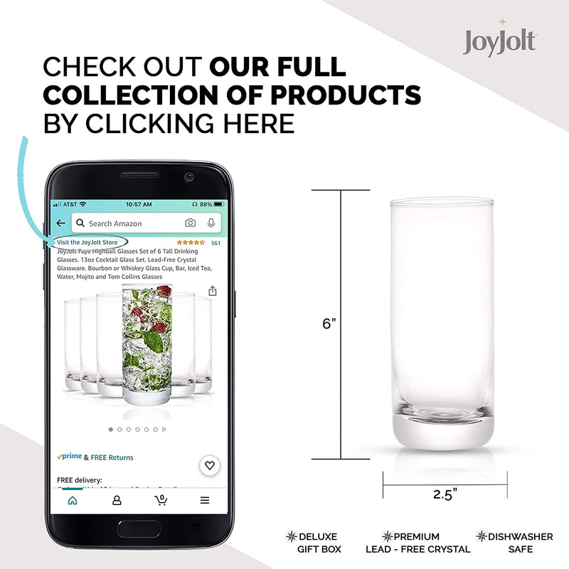 Joyjolt Faye 13Oz Highball Glasses, 6Pc Tall Glass Sets. Lead-Free Crystal Glass Drinking Glasses. Water Glasses, Mojito Glass Cups, Tom Collins Bar Glassware, and Mixed Drink Cocktail Glass Set