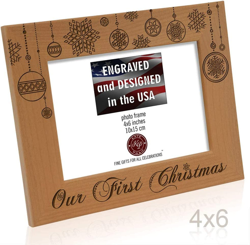 KATE POSH - Our First Christmas Engraved Natural Wood Picture Frame - First Christmas Together Gifts, First Christmas as Husband and Wife, Gifts for Newlyweds, for Couples (4X6-Horizontal) Home & Garden > Decor > Picture Frames KATE POSH   