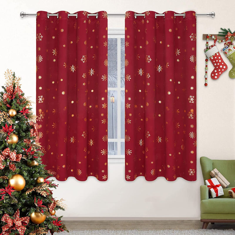 FRAMICS Snowflake Foil Print Christmas Curtains, Thermal Insulated Blackout Curtains for Living Room and Bedroom, Christmas Grommet Window Curtains Drapes, 52" X 84", Green, Set of 2 Panels Home & Garden > Decor > Window Treatments > Curtains & Drapes FRAMICS Red(gold Foil Print) 52"W x 63"L 