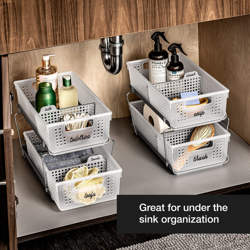 Madesmart 2-Tier Organizer, Multi-Purpose Slide-Out Storage Baskets with Handles and Dividers, Frost Home & Garden > Household Supplies > Storage & Organization madesmart   