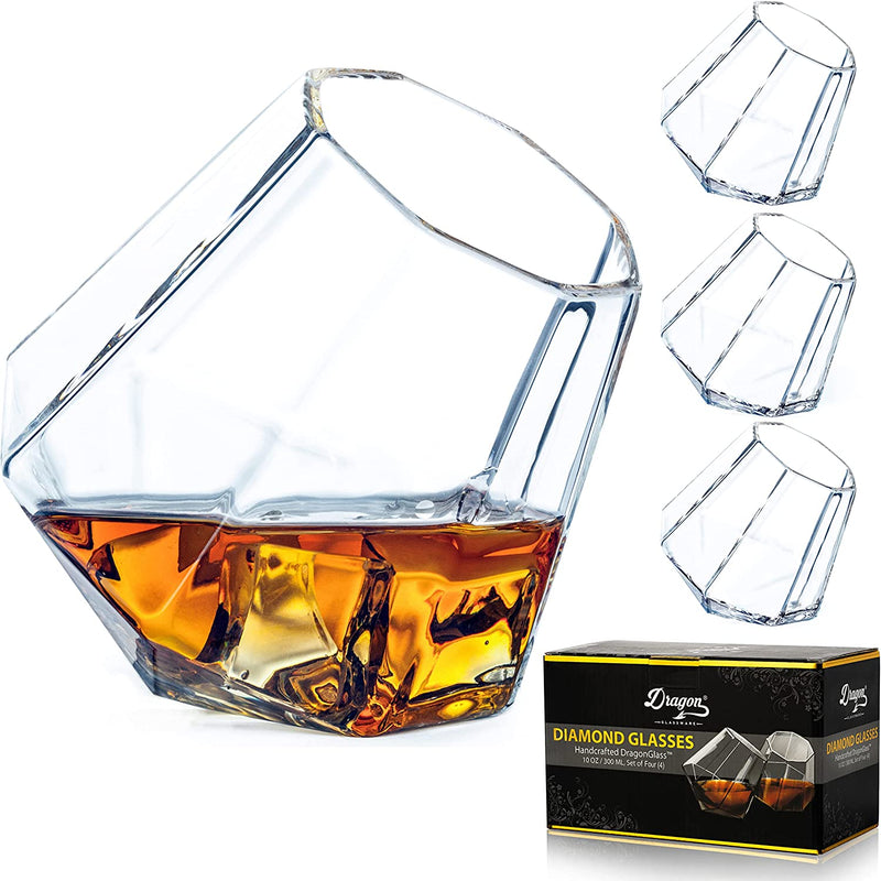 Dragon Glassware Whiskey Glasses, Iridescent Diamond Shaped Cocktail Barware, Unique Drinkware for Wine and Bourbon, Naturally Aerates, 10 Oz, Set of 2 Home & Garden > Kitchen & Dining > Barware Dragon Glassware Clear 4 Count (Pack of 1) 