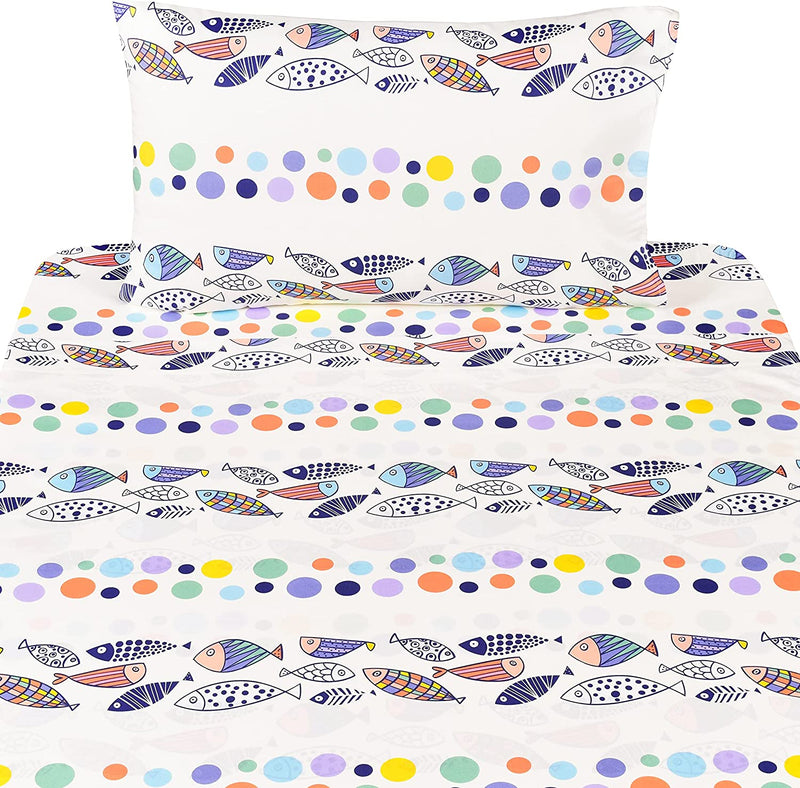 J-Pinno Colorful Bubble Fish Cute Adorable Twin Sheet Set for Kids Girls Children,100% Cotton, Flat Sheet + Fitted Sheet + Pillowcase Bedding Decoration Gift Set (Fish, Twin) Home & Garden > Linens & Bedding > Bedding J pinno   
